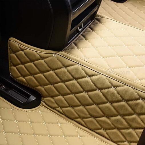 Beige Leather and Beige Stitching Diamond Car Mats Back Closeup