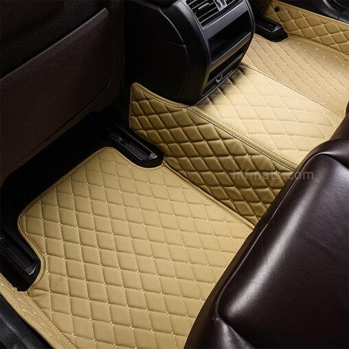 Beige Leather and Beige Stitching Diamond Car Mats Back Side