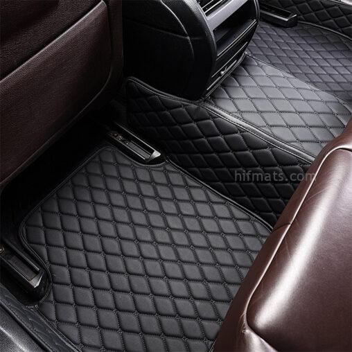 Black Leather and Black Stitching Diamond Car Mats Back Side