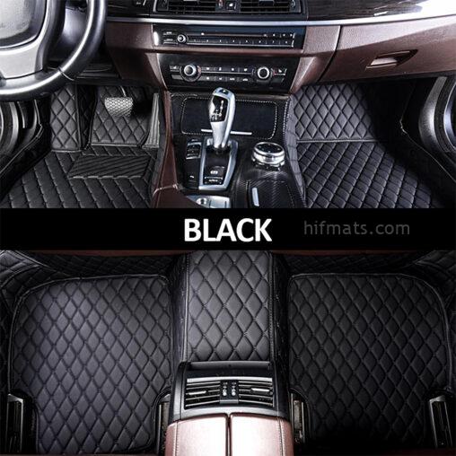Black Leather and Black Stitching Diamond Car Mats Main
