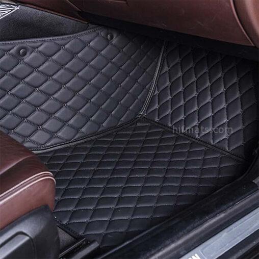 Black Leather and Black Stitching Diamond Car Mats Passenger Side