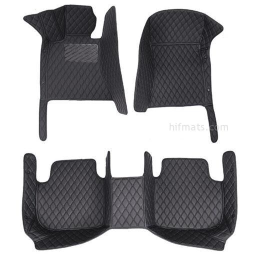 Black Leather and Black Stitching Diamond Car Mats Sets