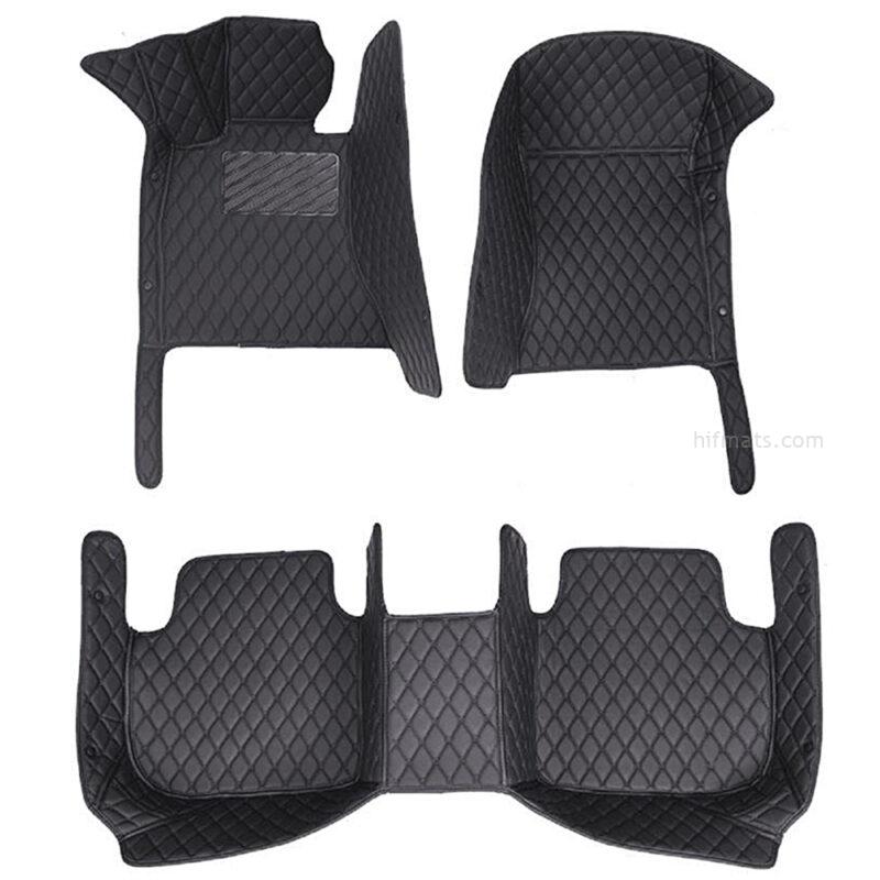 Black Leather and Black Stitching Diamond Car Mats Sets