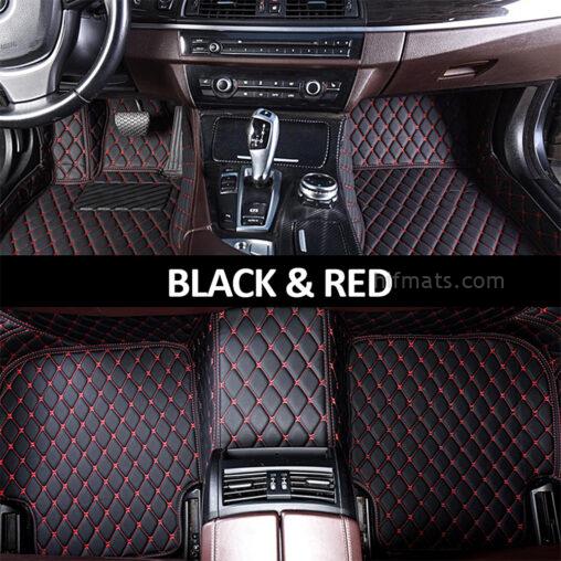 Black Leather and Red Stitching Diamond Car Mats Main