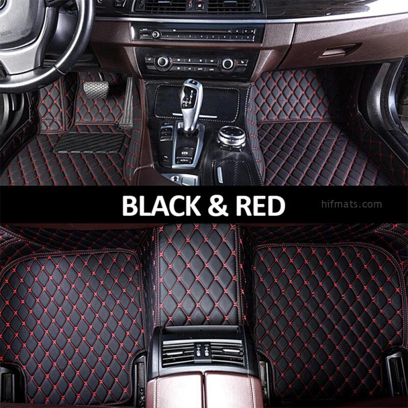 Black Leather and Red Stitching Diamond Car Mats Main