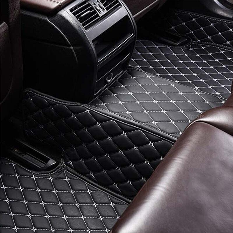 Black Leather and White Stitching Diamond Car Mats Back Side