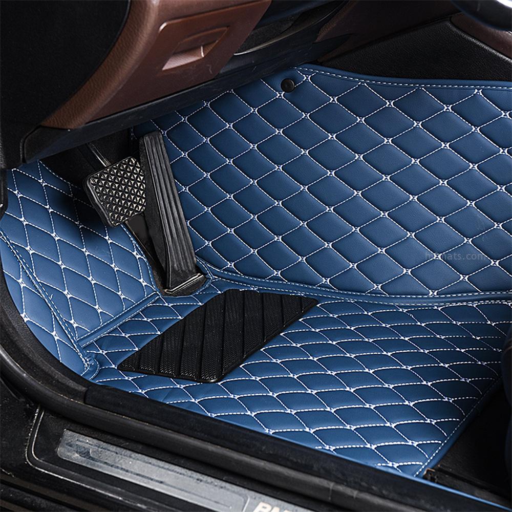 Blue Leather and White Stitching Diamond Car Mats – Hif Mats