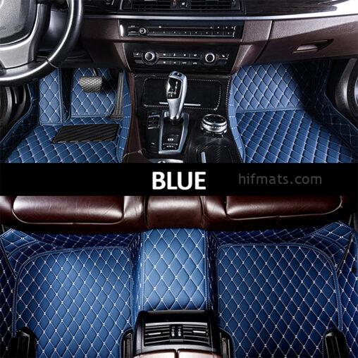 Blue Leather and White Stitching Diamond Car Mats Main