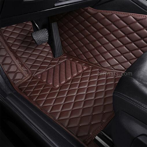 Coffee Leather and White Stitching Diamond Car Mats Driver Side