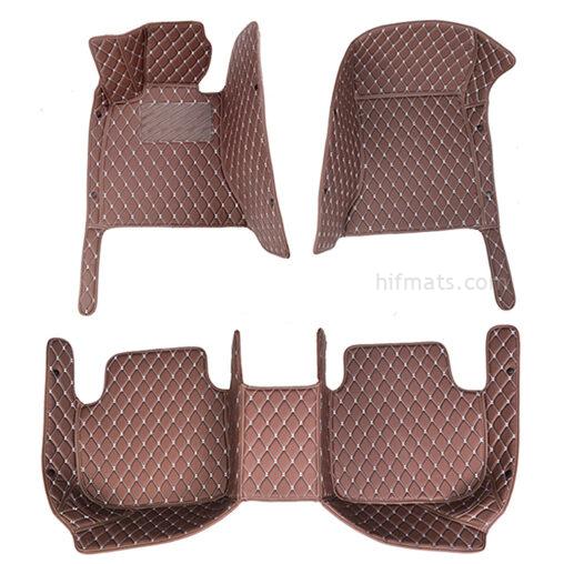 Coffee Leather and White Stitching Diamond Car Mats Set