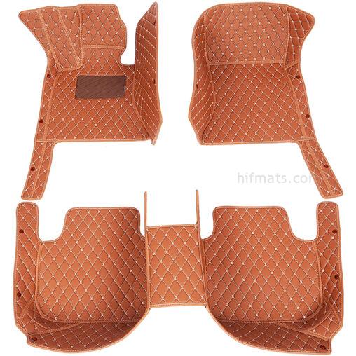 Light Brown Leather and White Stitching Diamond Car Mats Sets