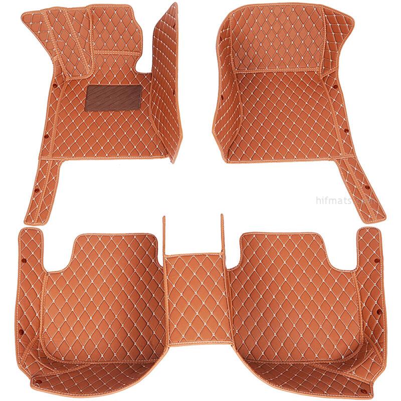 Light Brown Leather and White Stitching Diamond Car Mats Sets