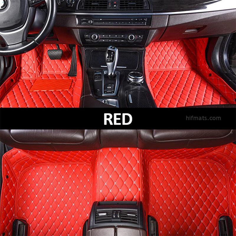 Red Leather and White Stitching Diamond Car Mats Main